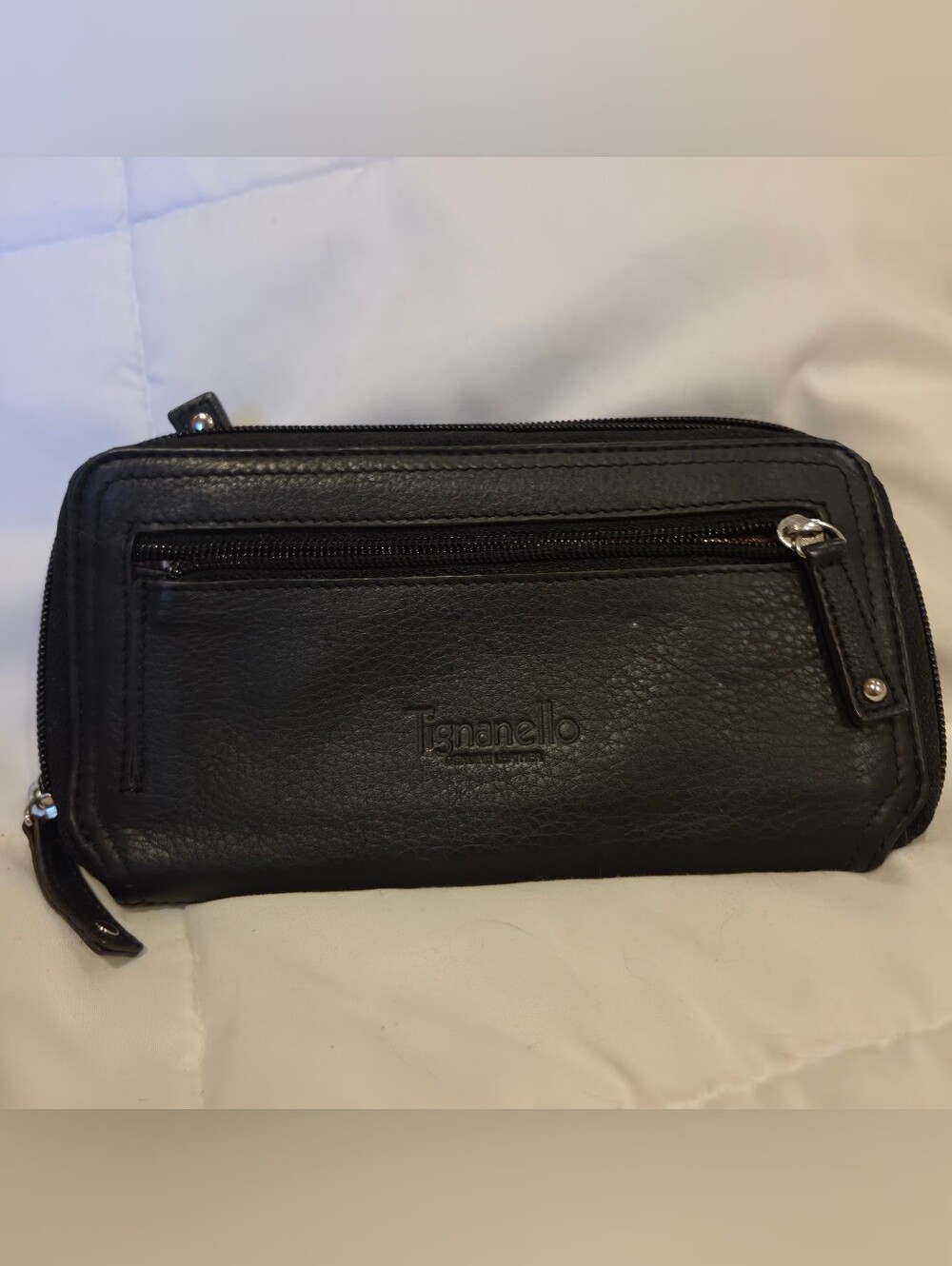 Tignanello Black Leather Zip Wallet with Front Pocket
